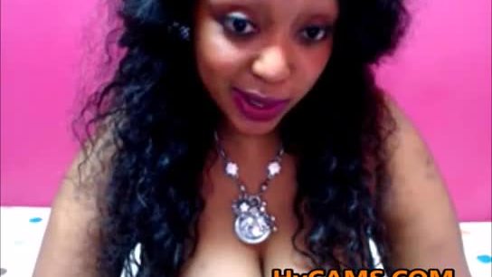 Busty ebony with curly hair titfucking wit sextoy