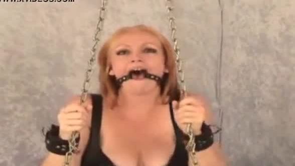 Gagged and bound up hottie is whipped ferociously