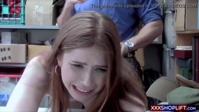 Redhead gets fucked in the backroom